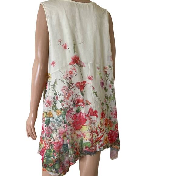 Cal Style top blouse floral asymmetric hem sleeveless floral vanilla floral 2XL - Picture 5 of 10